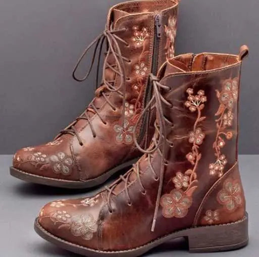 【35-43】 2023 Novas botas de mulher bordadas de outono e inverno.
