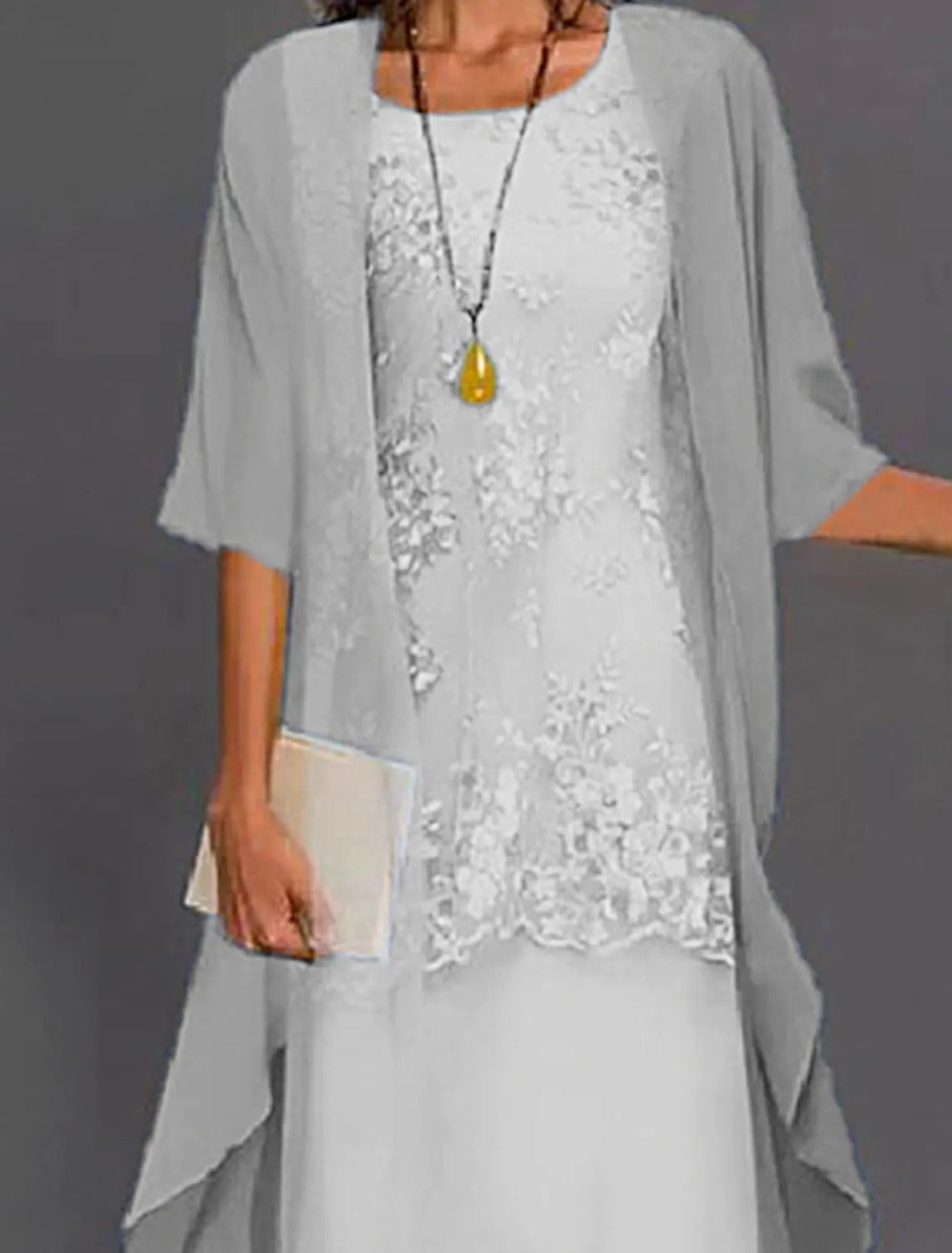 Női Sifon ruhák Midi ruha Világoskék Lóhere Szürke Féhosszú Virágos Hímzett Többrétegű Kollázs Ősz Tél Kerek Elegáns Kínai