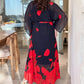 👗 Lengzős, kerek nyakú, öves ruha 🌸 | Virágminta | Állítható sziluett