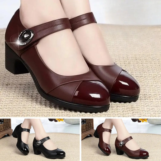 【35-42】 Női cipő, közepes sarkú, puha talpú, kerek orr