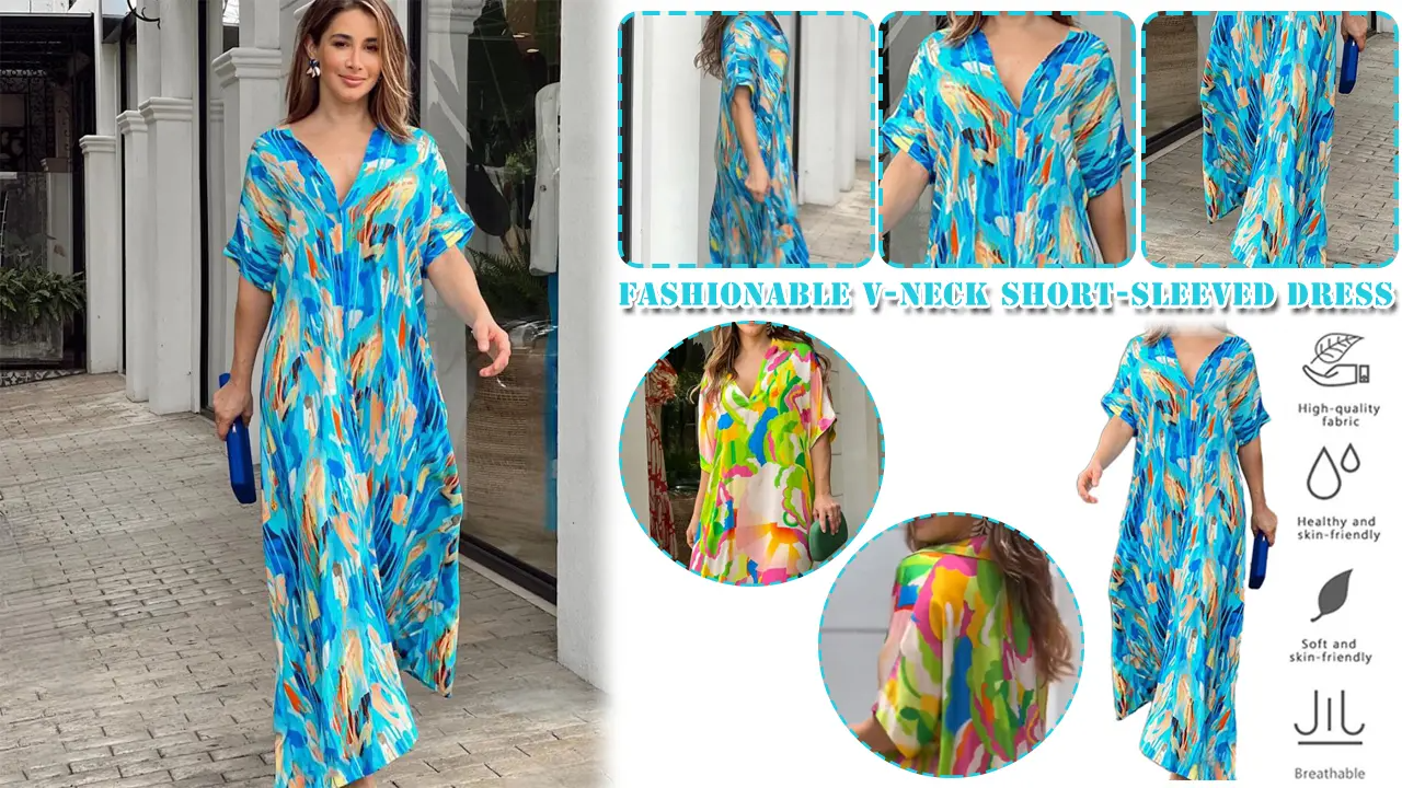 Novo vestido de Verão 2023 com decote em V para mulher