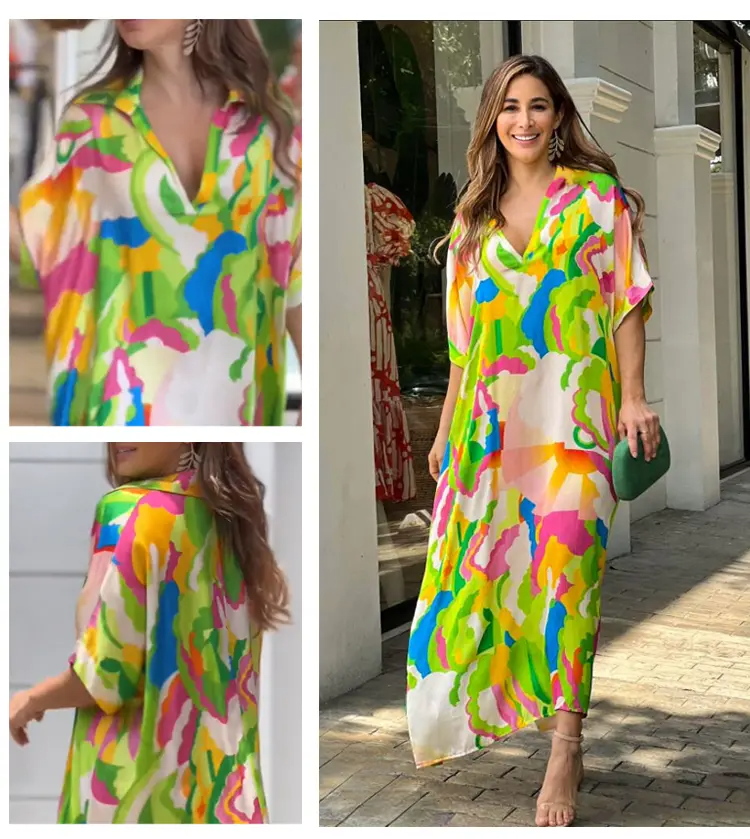 Novo vestido de Verão 2023 com decote em V para mulher