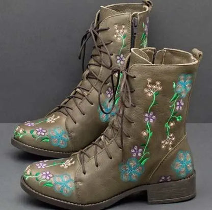 【35-43】 2023 Novas botas de mulher bordadas de outono e inverno.
