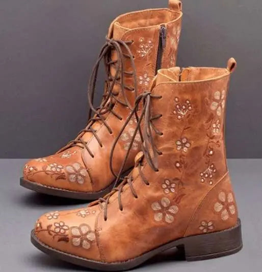 【35-43】 2023 Novas botas de mulher bordadas de outono e inverno.