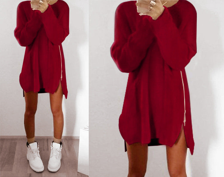 Vestido pulôver solto e solto com fecho de correr