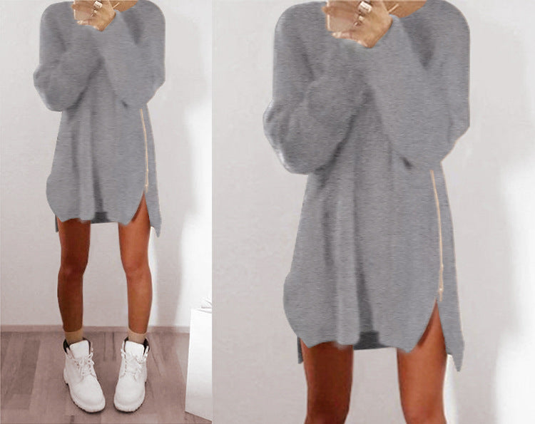 Vestido pulôver solto e solto com fecho de correr