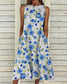 Groovy Plant Print ujjatlan Midi ruha