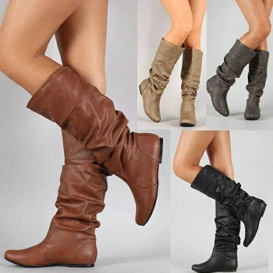 【35-43】Botas retrô femininas simples e bordadas de alto