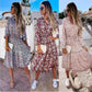 Boho virágmintás alkalmi tengerparti alkalmi hosszú ujjú ruha